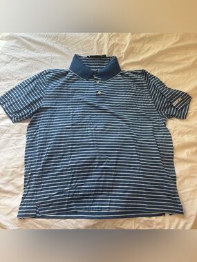 Bobby Jones Mens XL Blue White Striped Golf Polo Preppy Country Club Resort ESPN